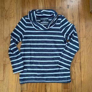 Sonoma Long Sleeve Blue Stripe Cowl Neck Top